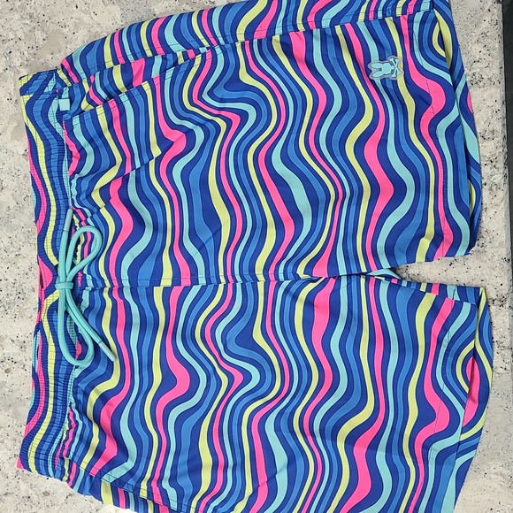 Psycho Bunny Multicolor Wave Pattern Swim Trunks - Picture 1 of 14